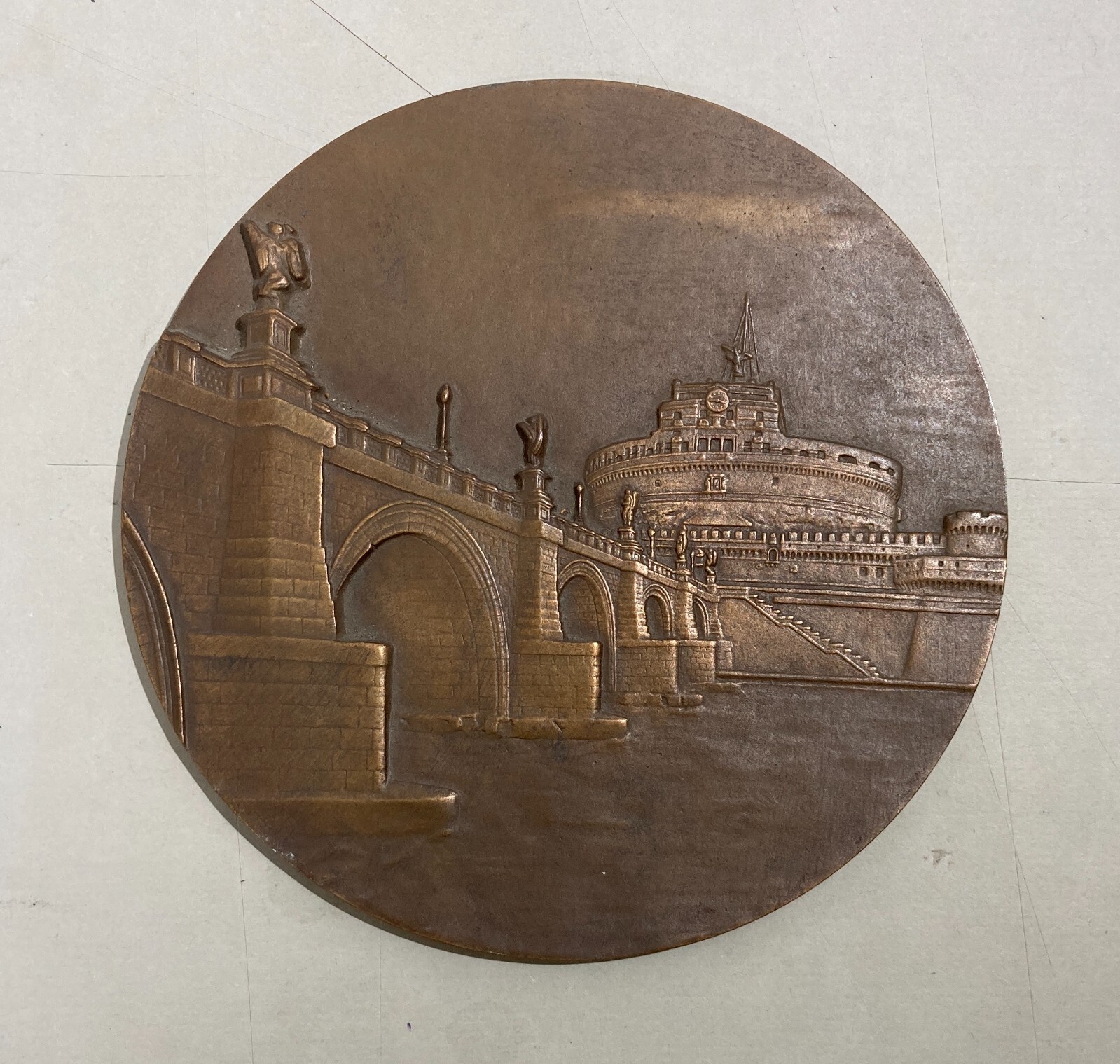 Roma, Castel Sant'Angelo E Ponte. Veduta Prospettica. Placca Bronzea