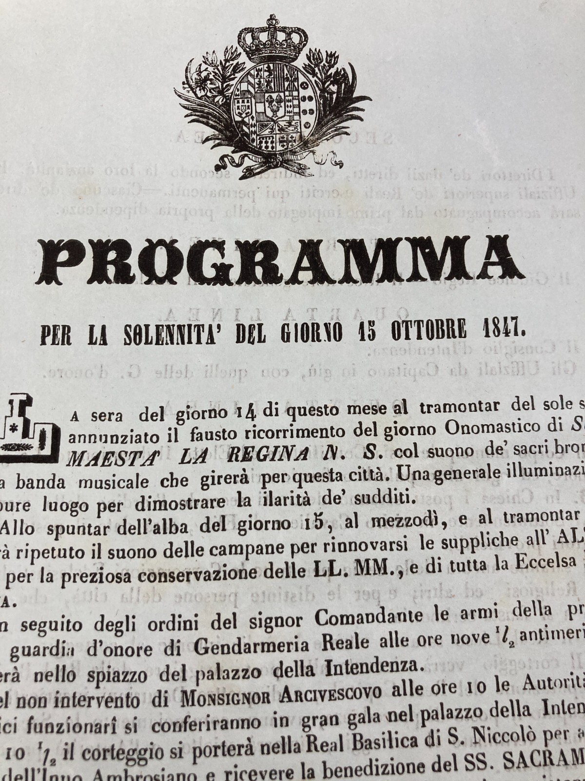 Puglia, Bari, Borboni: Festeggiamenti Per L'Onomastico Della Regina, 1847