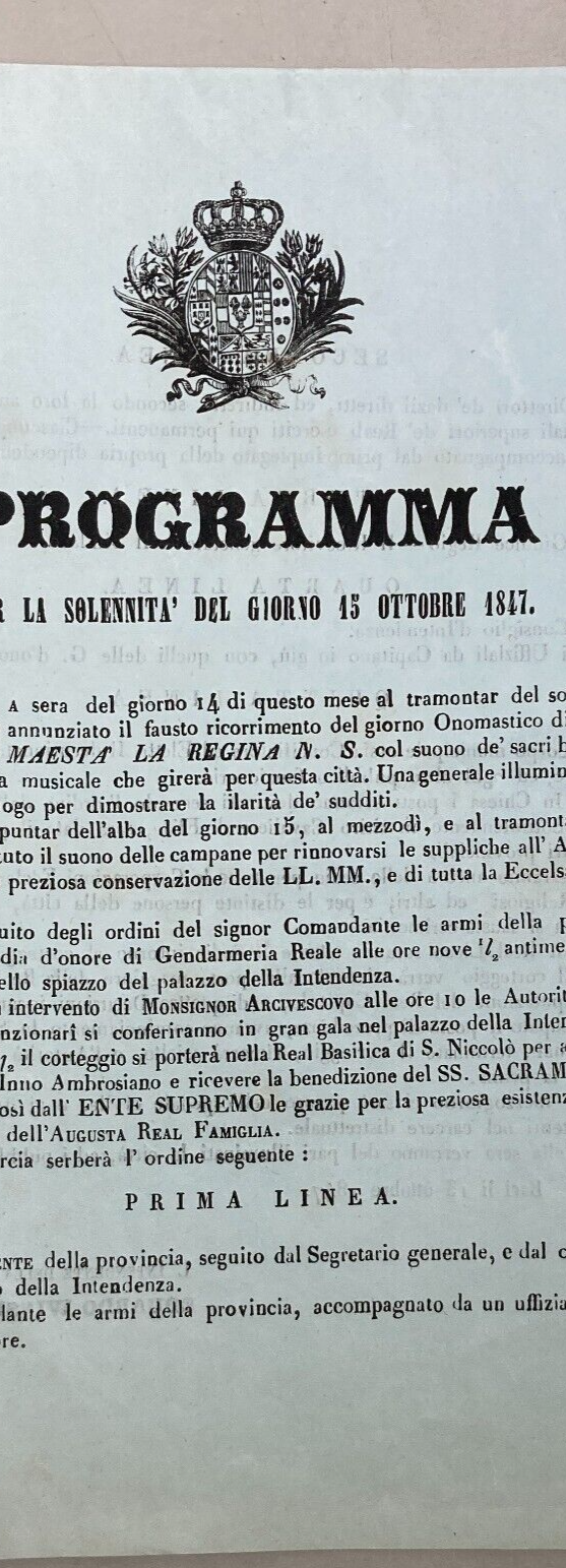 Puglia, Bari, Borboni: Festeggiamenti Per L'Onomastico Della Regina, 1847