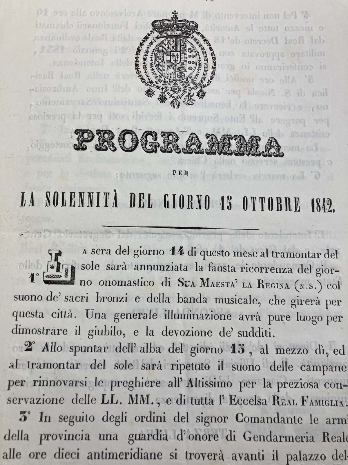 Puglia, Bari, Borboni: Festeggiamenti Per L'Onomastico Della Regina (1842)