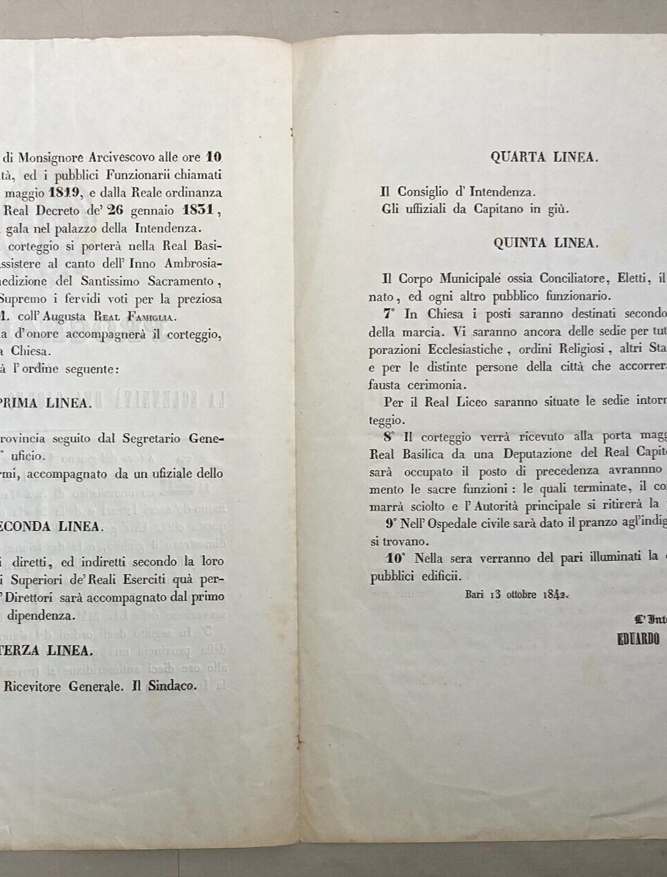 Puglia, Bari, Borboni: Festeggiamenti Per L'Onomastico Della Regina (1842)