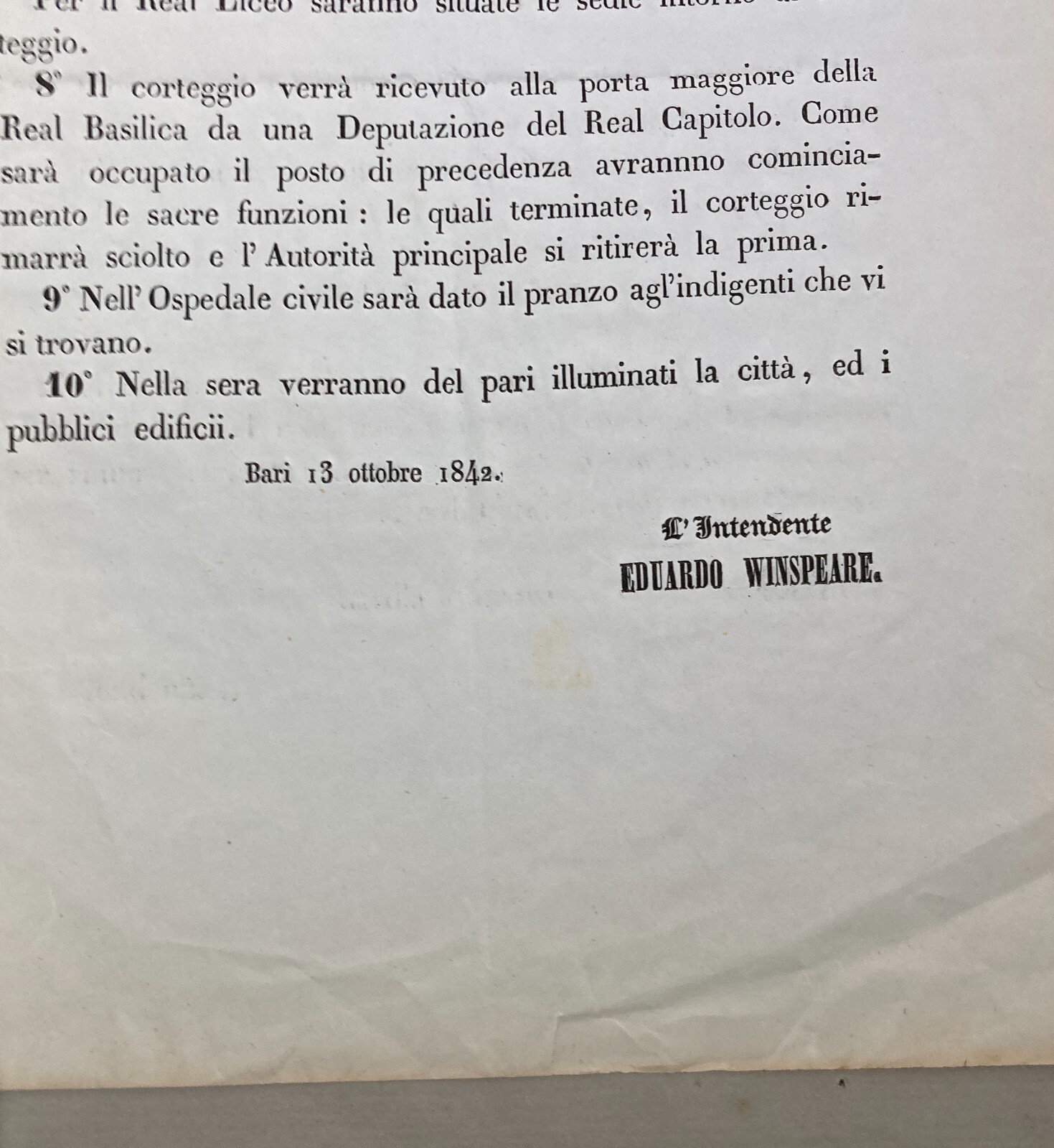 Puglia, Bari, Borboni: Festeggiamenti Per L'Onomastico Della Regina (1842)