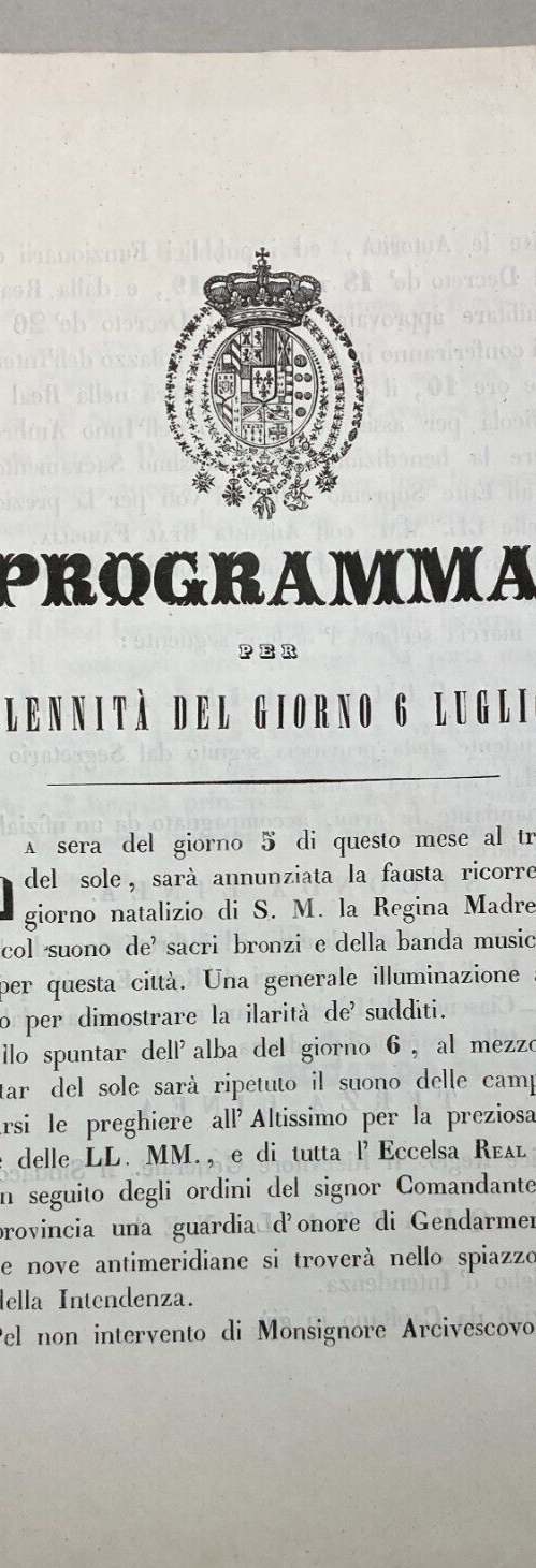 Puglia   Bari   Borboni   Festeggiamenti Per Il Compleanno Della Regina   1843
