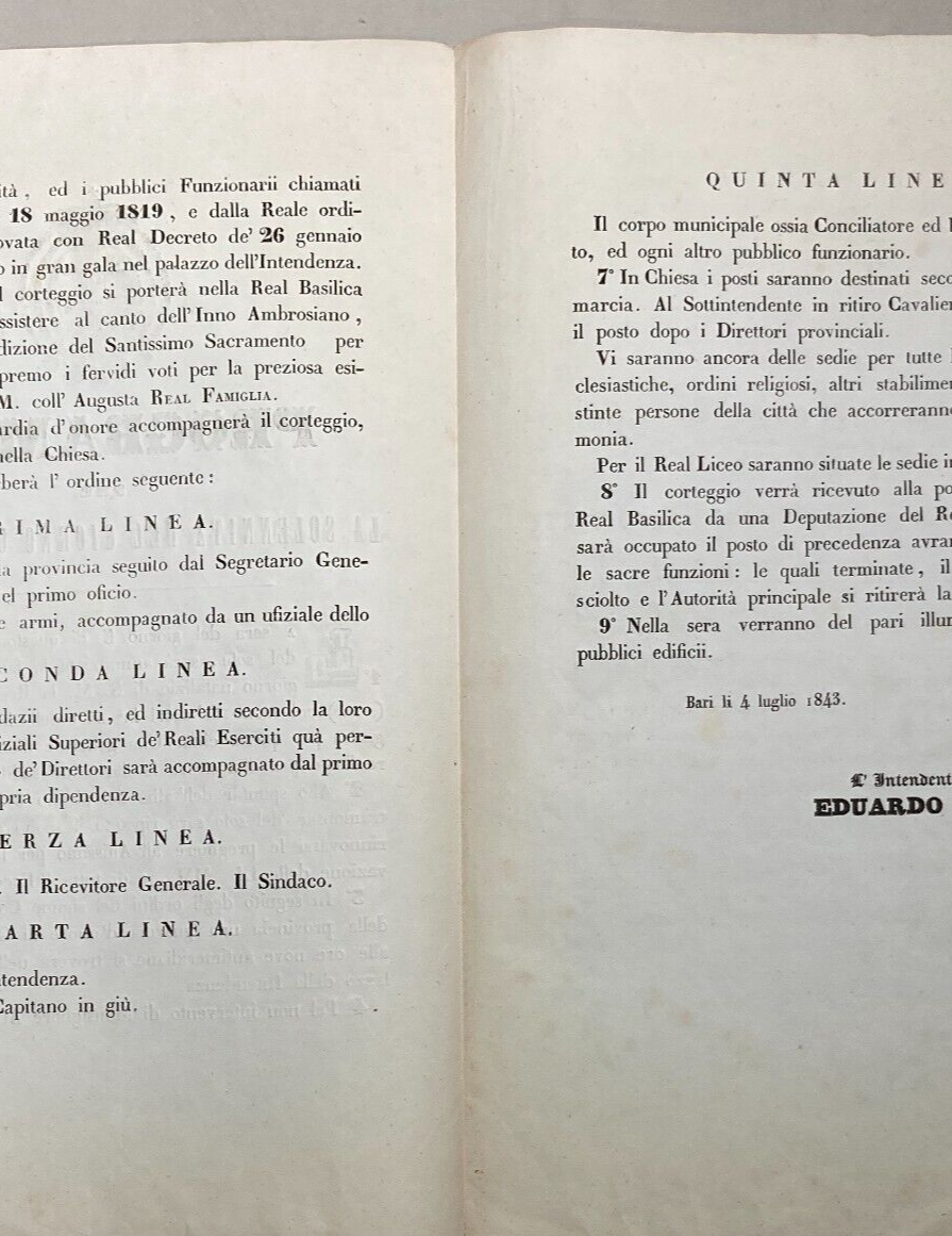 Puglia   Bari   Borboni   Festeggiamenti Per Il Compleanno Della Regina   1843