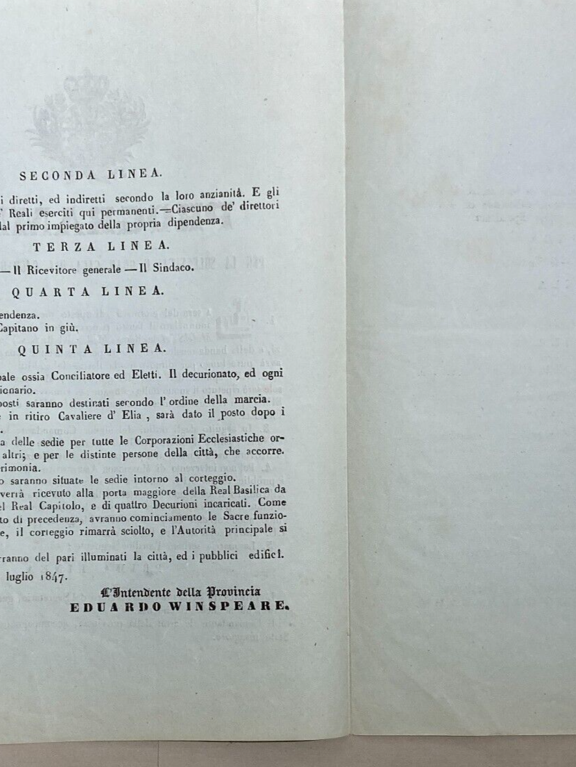 Puglia, Bari, Borboni. Festeggiamenti Per Il Compleanno Della Regina (1847)