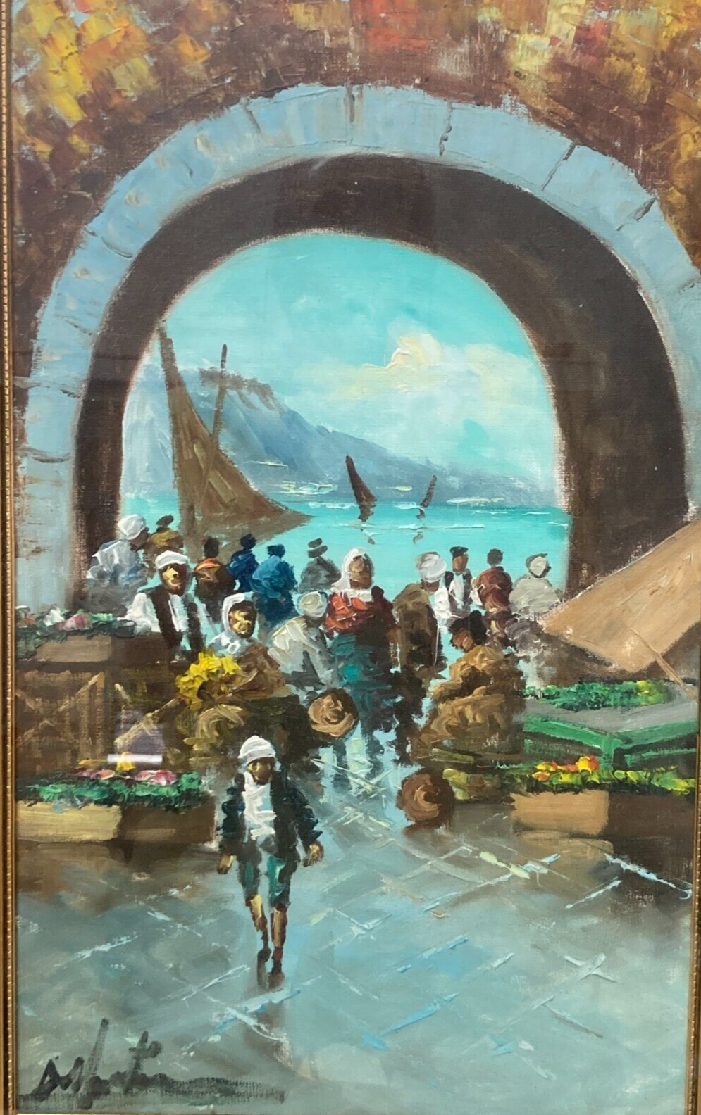 Piero Delle Piane Mercato Napoletano Dipinto A Olio Su Tela