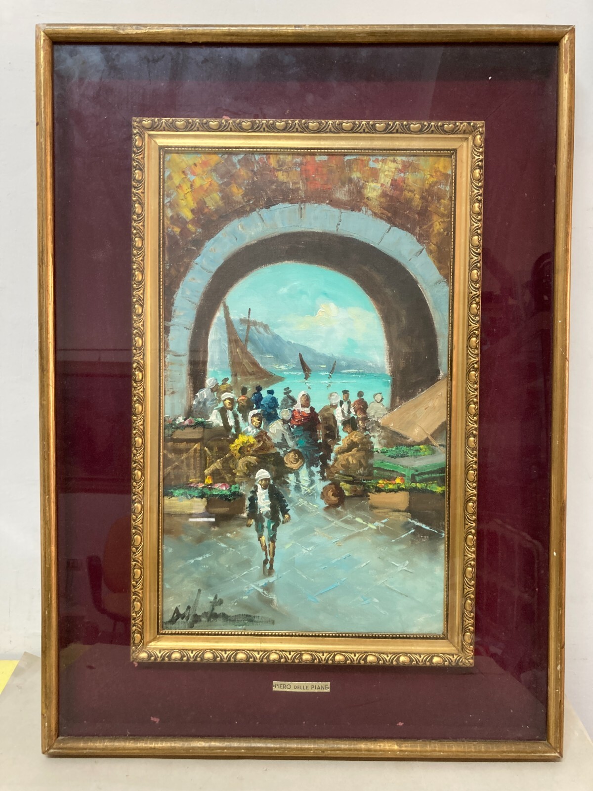 Piero Delle Piane Mercato Napoletano Dipinto A Olio Su Tela