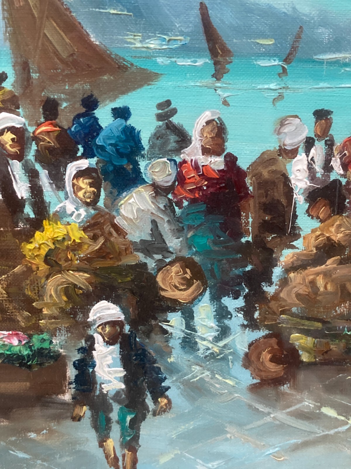 Piero Delle Piane Mercato Napoletano Dipinto A Olio Su Tela
