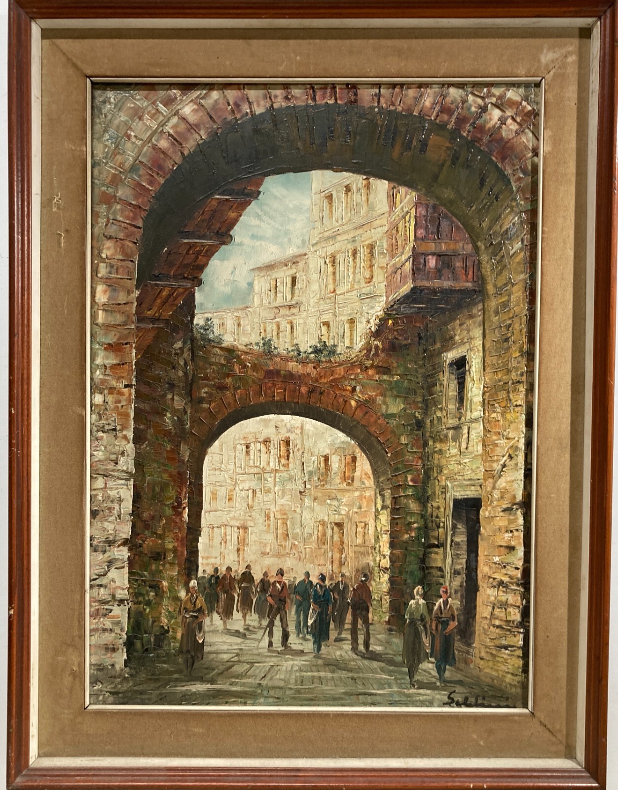 Arte   Artisti Del '900   Veduta Animata Di Paese Con Arco   Dipinto Firmato