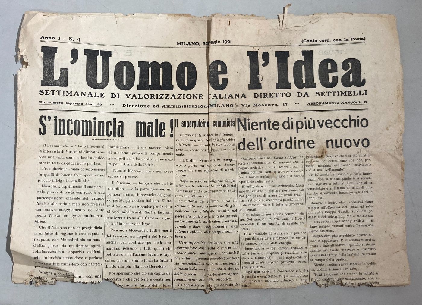 L'Uomo E L'Idea: Settimanale Di Valorizzazione Italiana Diretto Da Settimelli, 1921