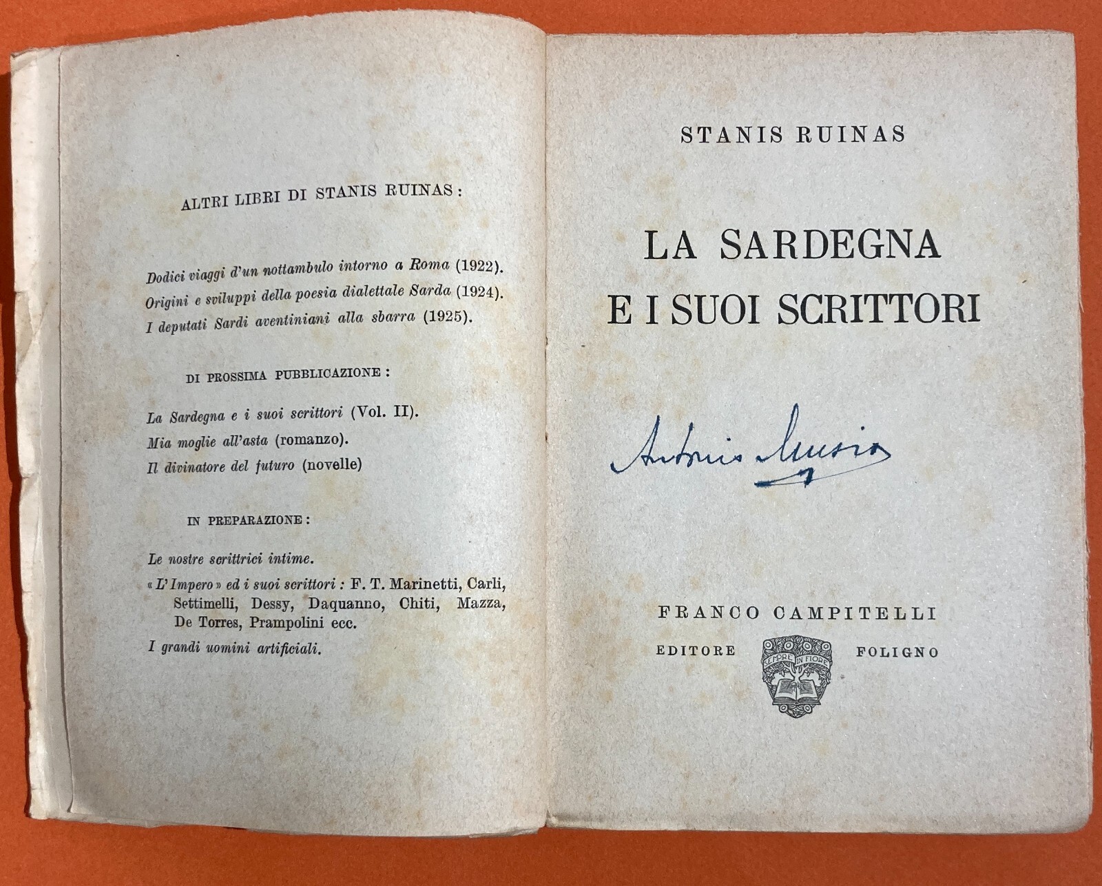 Sardegna: Letteratura E Scrittori. Stanis Ruinas. Campitelli.