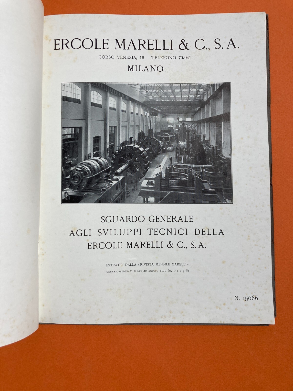 Elettrotecnica, Motori E Meccanica: Ercole Marelli & C., Milano (1941)