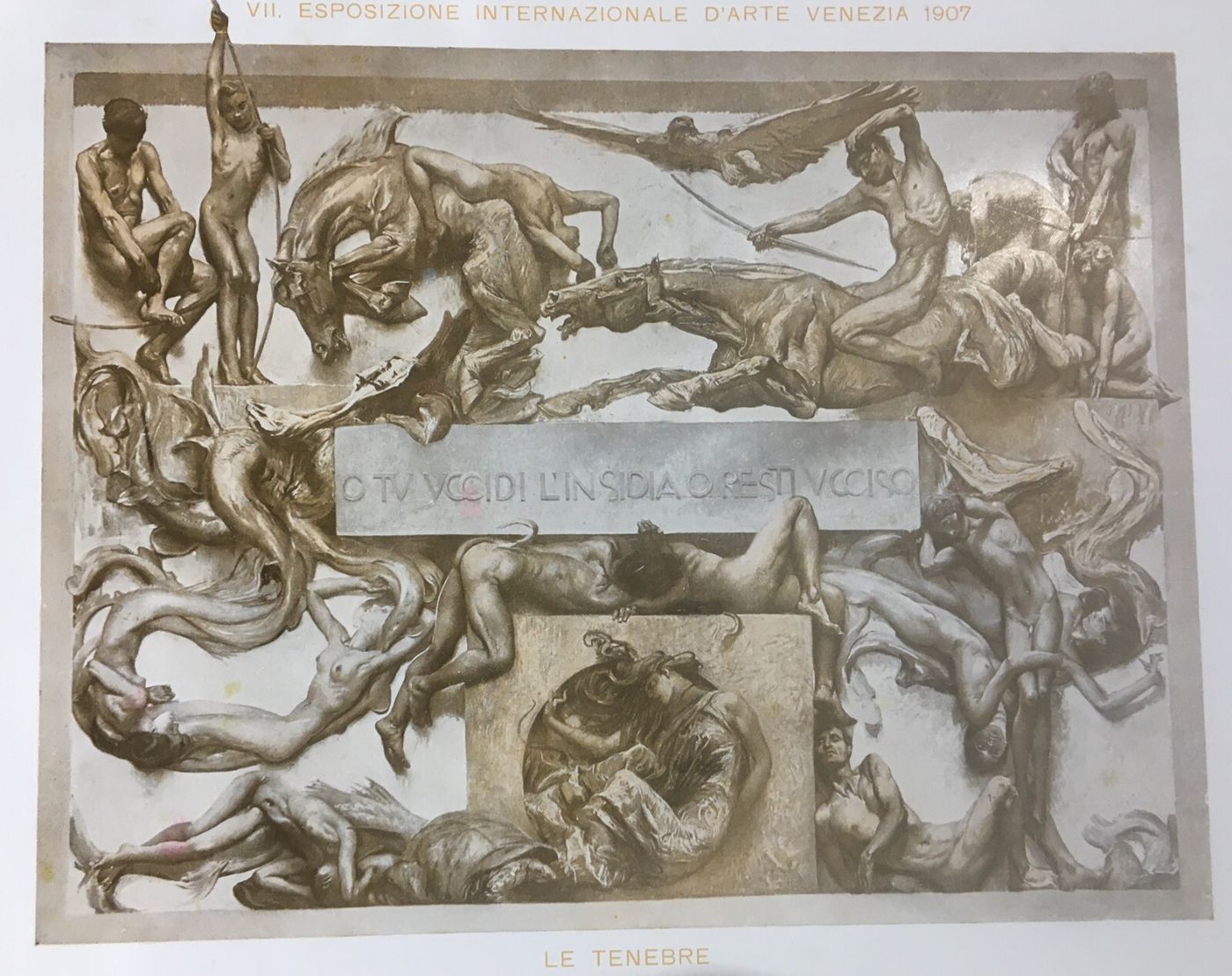 Aristide Sartorio, Le Tenebre. Antica Stampa Simbolista Per L'Esposizione Di Venezia