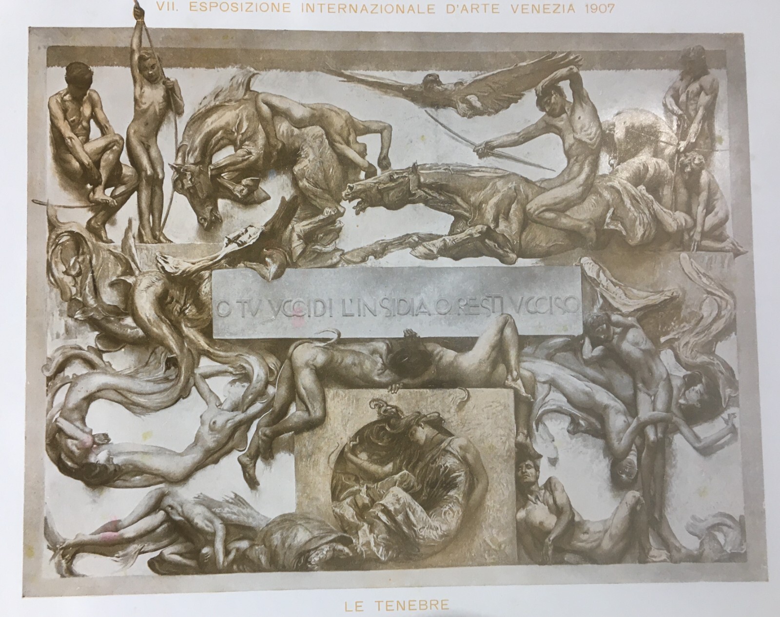 Aristide Sartorio, Le Tenebre. Antica Stampa Simbolista Per L'Esposizione Di Venezia