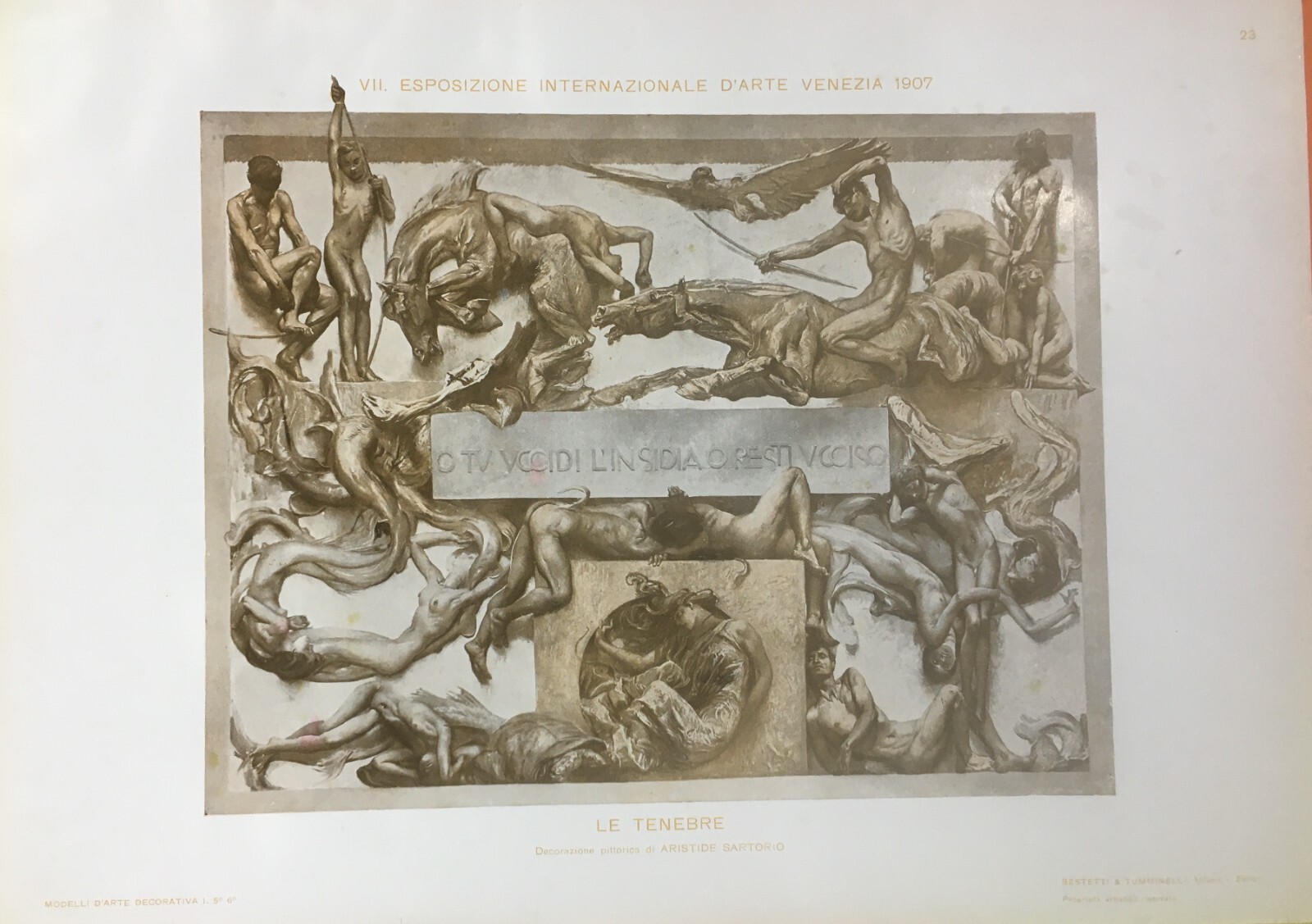Aristide Sartorio, Le Tenebre. Antica Stampa Simbolista Per L'Esposizione Di Venezia