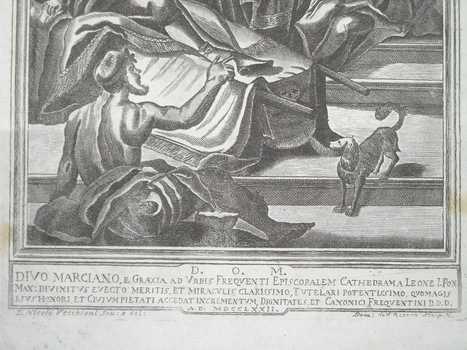 Antica Stampa Popolare Devozionale: San Marciano E Papa Leone, Acerra, Vecchioni