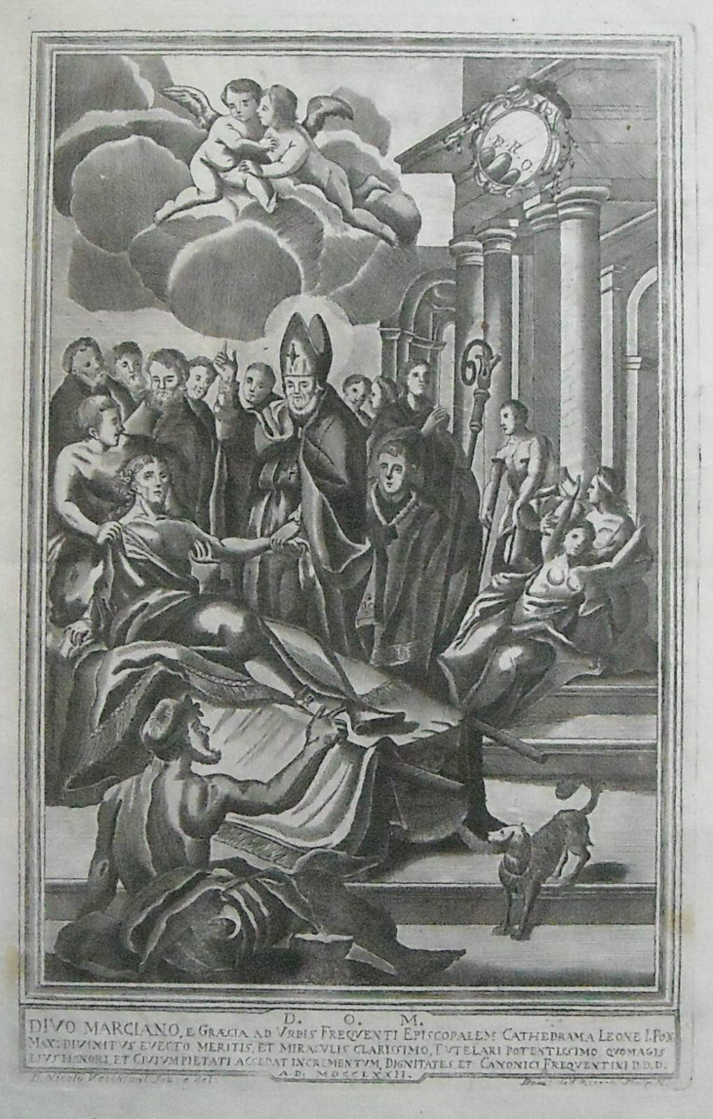 Antica Stampa Popolare Devozionale: San Marciano E Papa Leone, Acerra, Vecchioni
