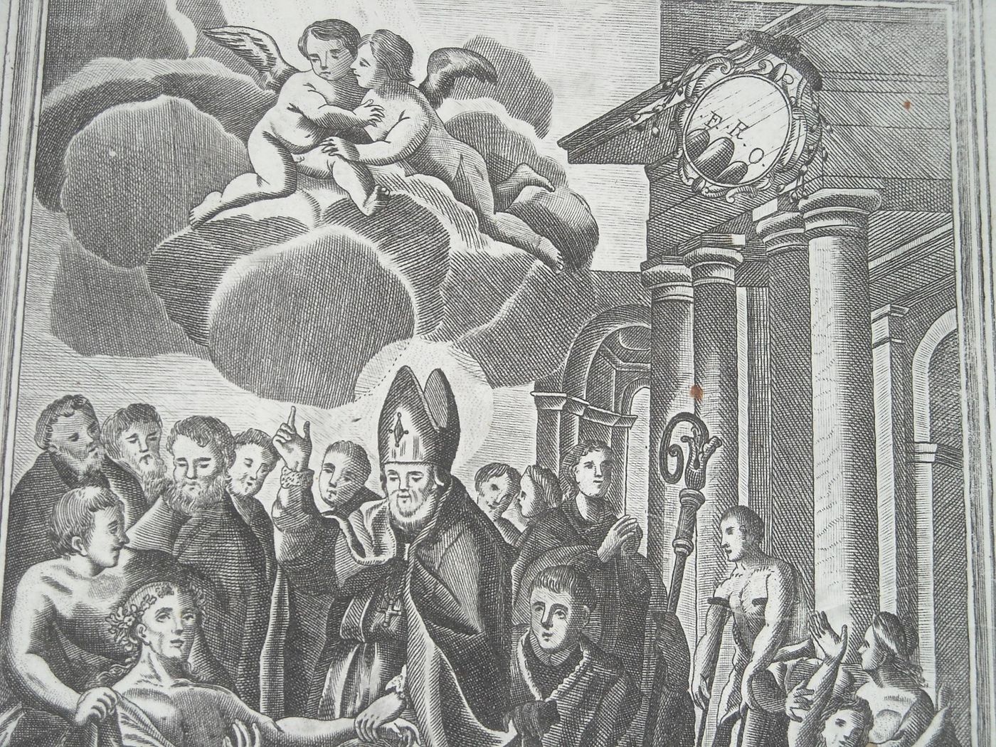 Antica Stampa Popolare Devozionale: San Marciano E Papa Leone, Acerra, Vecchioni