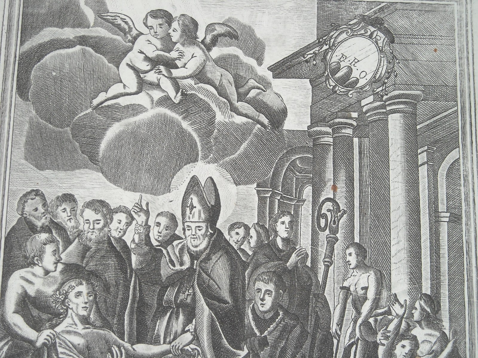 Antica Stampa Popolare Devozionale: San Marciano E Papa Leone, Acerra, Vecchioni