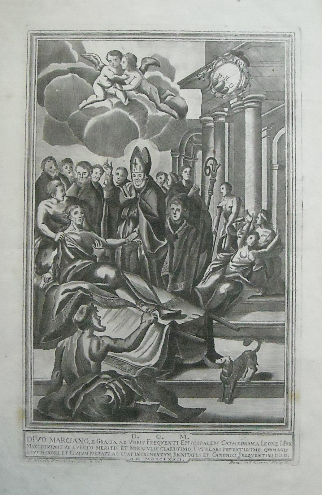 Antica Stampa Popolare Devozionale: San Marciano E Papa Leone, Acerra, Vecchioni