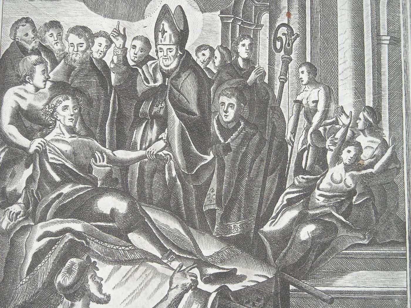 Antica Stampa Popolare Devozionale: San Marciano E Papa Leone, Acerra, Vecchioni