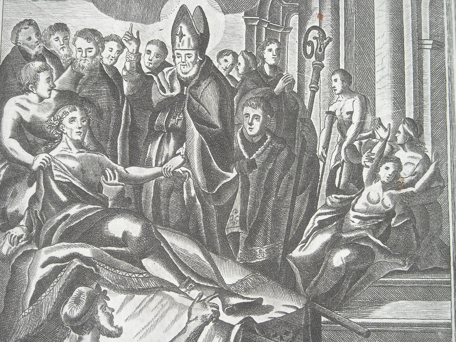 Antica Stampa Popolare Devozionale: San Marciano E Papa Leone, Acerra, Vecchioni