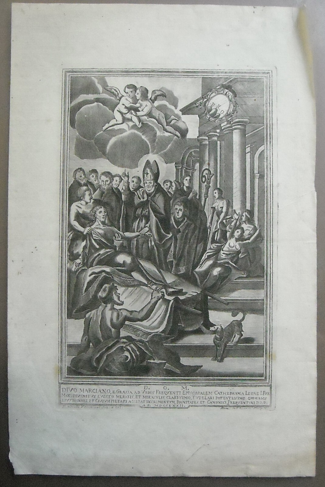 Antica Stampa Popolare Devozionale: San Marciano E Papa Leone, Acerra, Vecchioni
