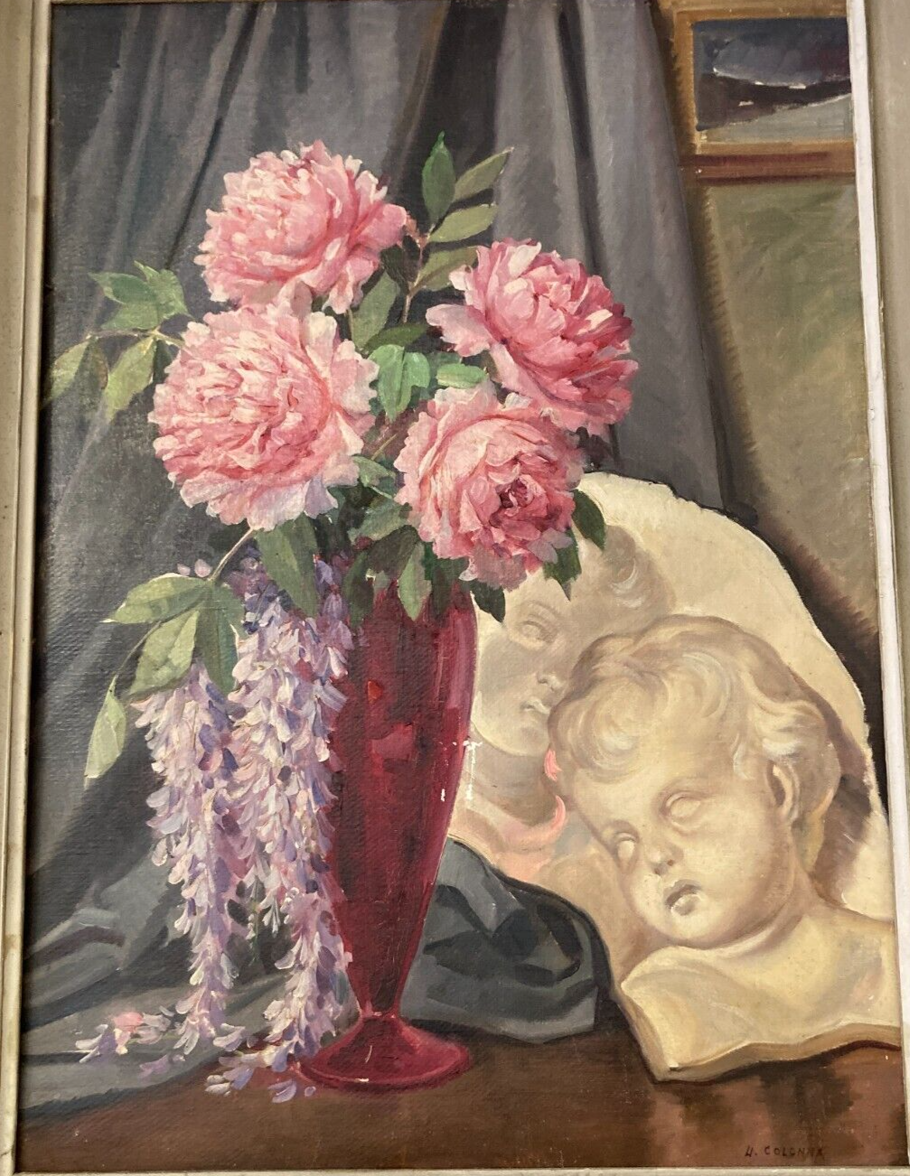 Peonie E Glicine, Dipinto Di Umberto Colonna (Bari, 1953)