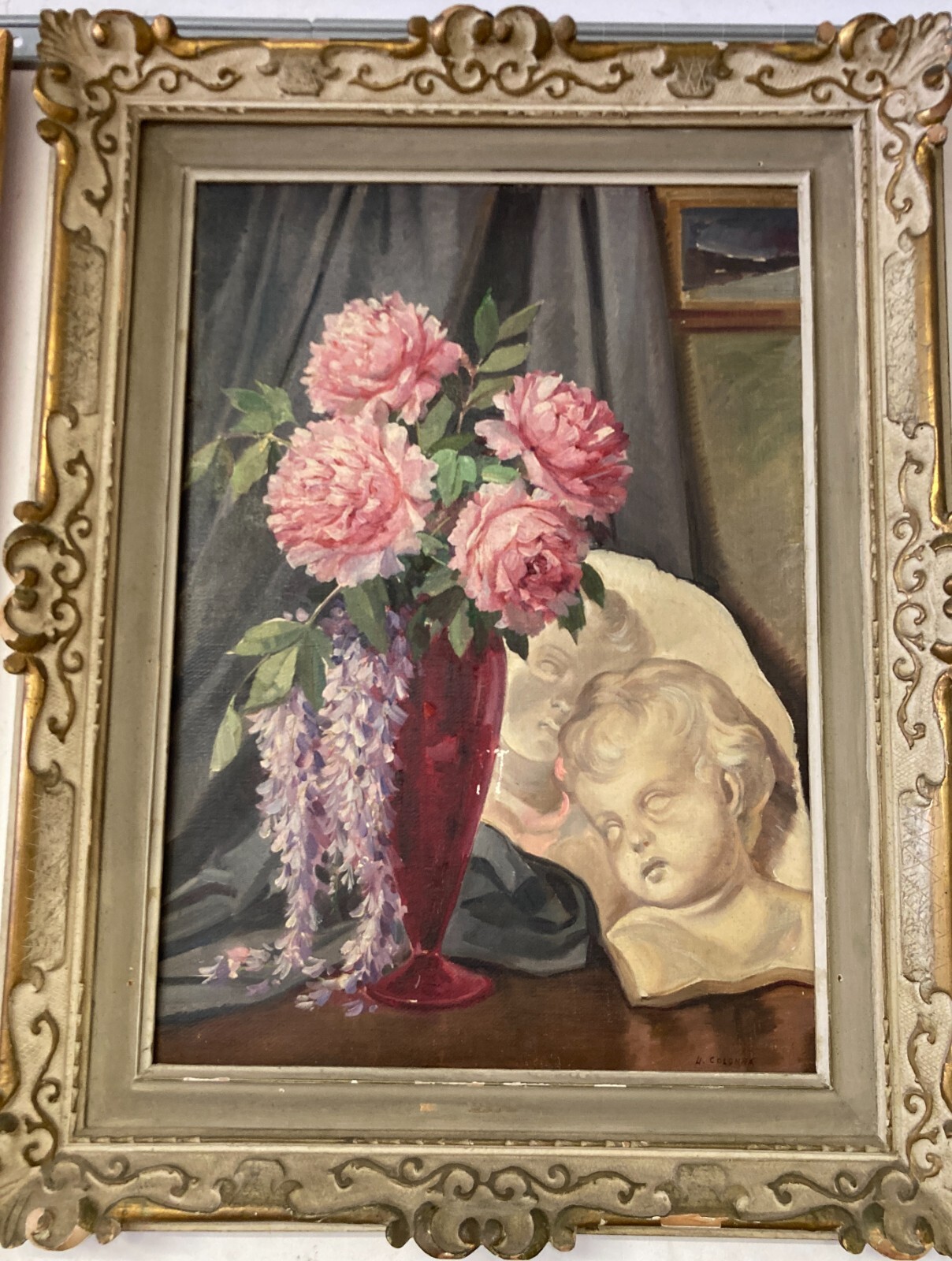 Peonie E Glicine, Dipinto Di Umberto Colonna (Bari, 1953)