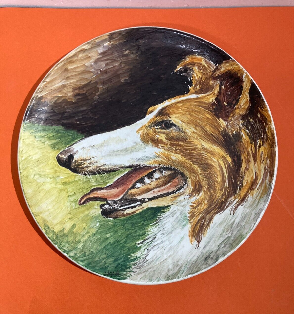 Ritratto Di Cane Su Ceramica Dipinta A Mano   Casucci