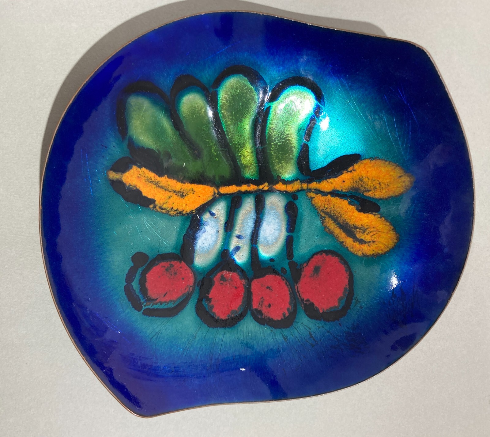 Artistico Soprammobile, Vassoio In Metallo Smaltato Laurana
