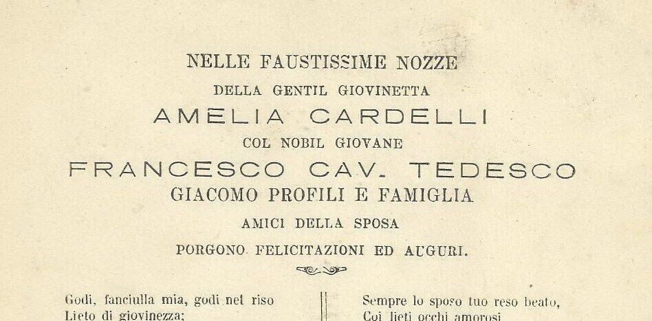 Umbria, Spoleto: Nozze Cardelli Tedesco. Biglietto Augurale Profili, Bossi. Antico.