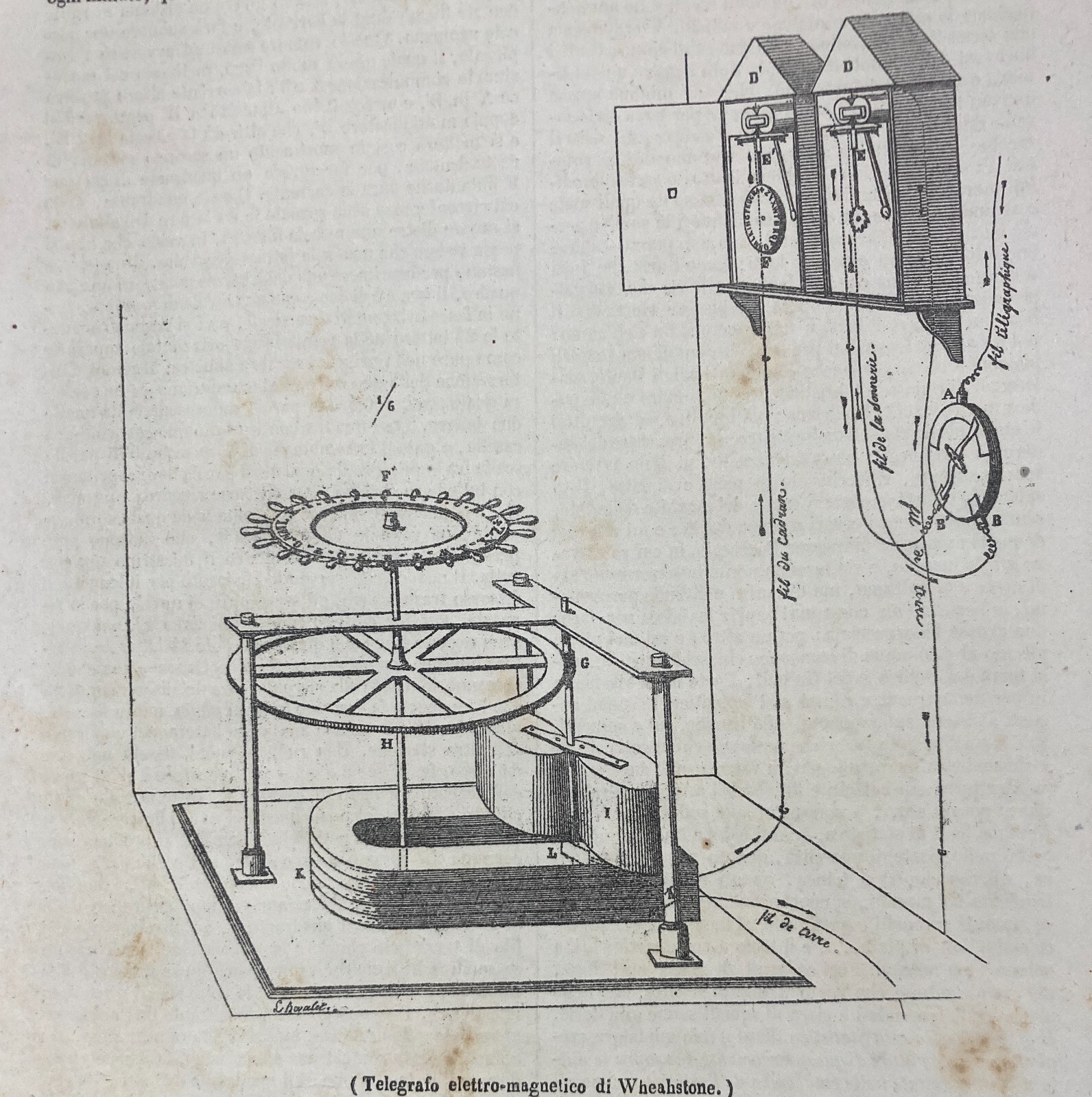 Elettrotecnica, Telegrafia: Telegrafo Di Wheatstone. Antica Illustrazione Del XIX Secolo