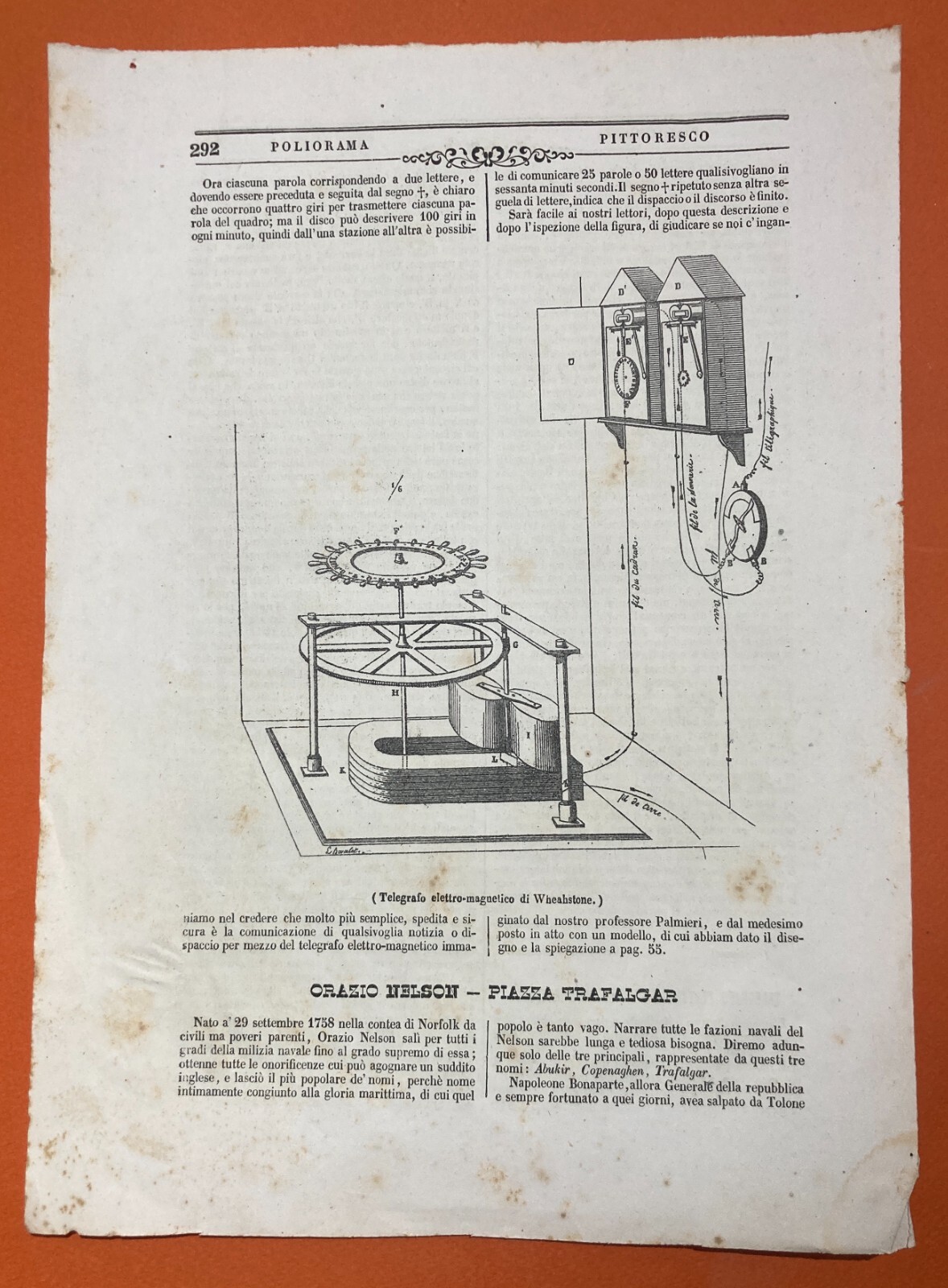 Elettrotecnica, Telegrafia: Telegrafo Di Wheatstone. Antica Illustrazione Del XIX Secolo