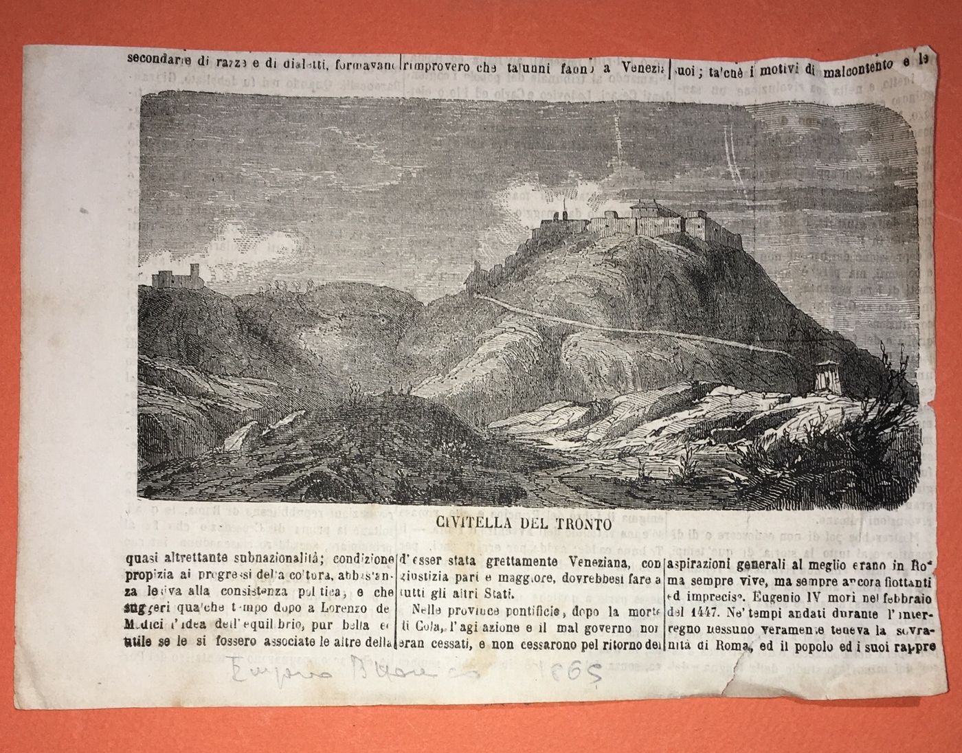 Civitella Del Tronto: Antica Veduta. Stampa Xilografica, 1865