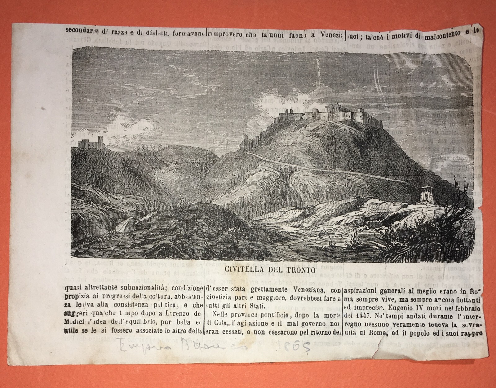 Civitella Del Tronto: Antica Veduta. Stampa Xilografica, 1865