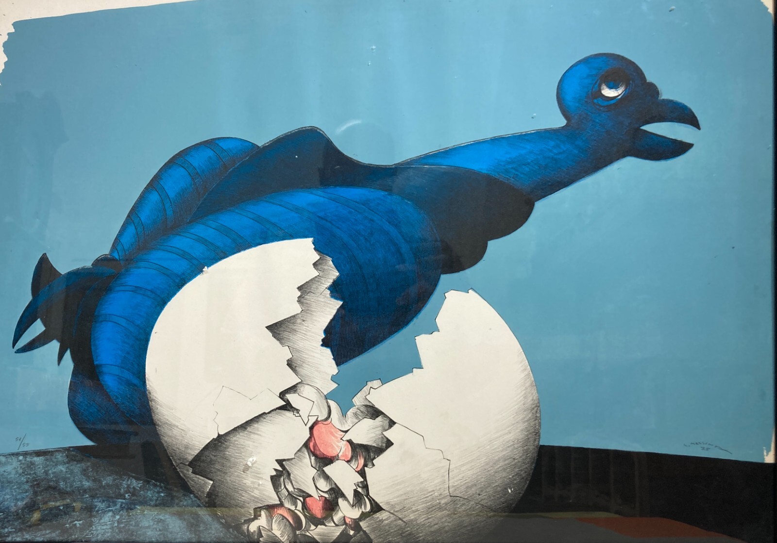 Arte Decorativa Del '900. Artista Messina. Inusuale Grafica Policroma. Uovo Schiuso.
