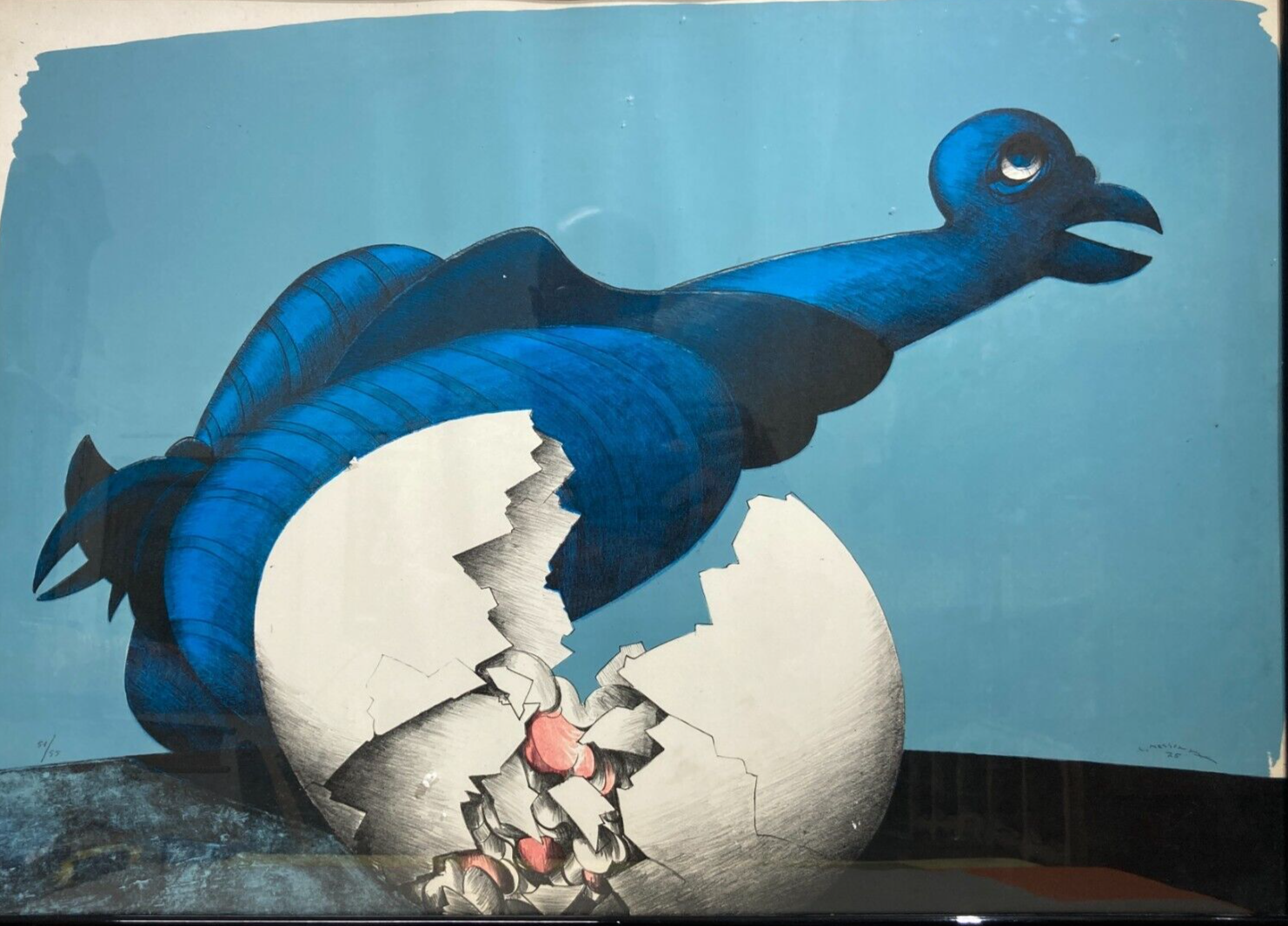 Arte Decorativa Del '900. Artista Messina. Inusuale Grafica Policroma. Uovo Schiuso.