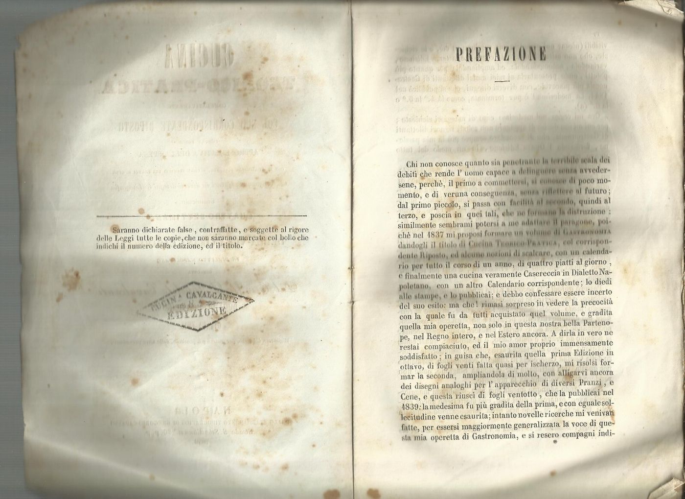 Cucina Teorico Pratica, Cucina Casareccia Napoletana, Ippolito Cavalcanti, 1859