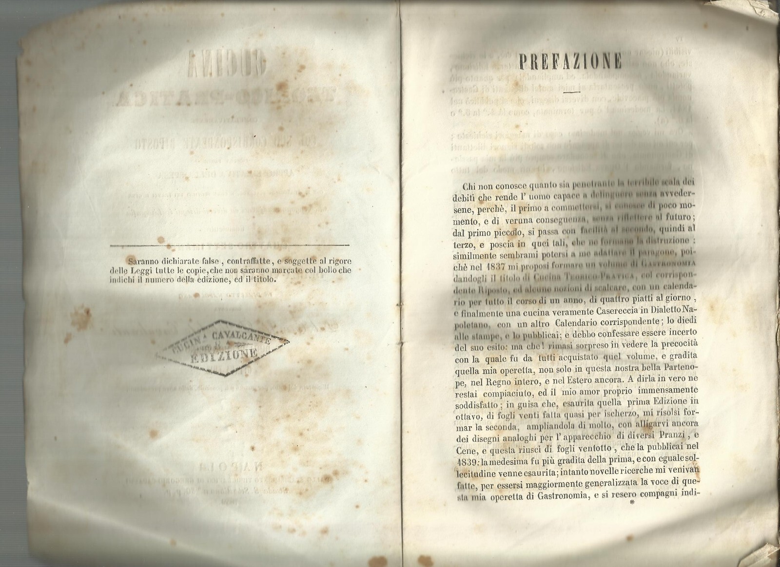 Cucina Teorico Pratica, Cucina Casareccia Napoletana, Ippolito Cavalcanti, 1859