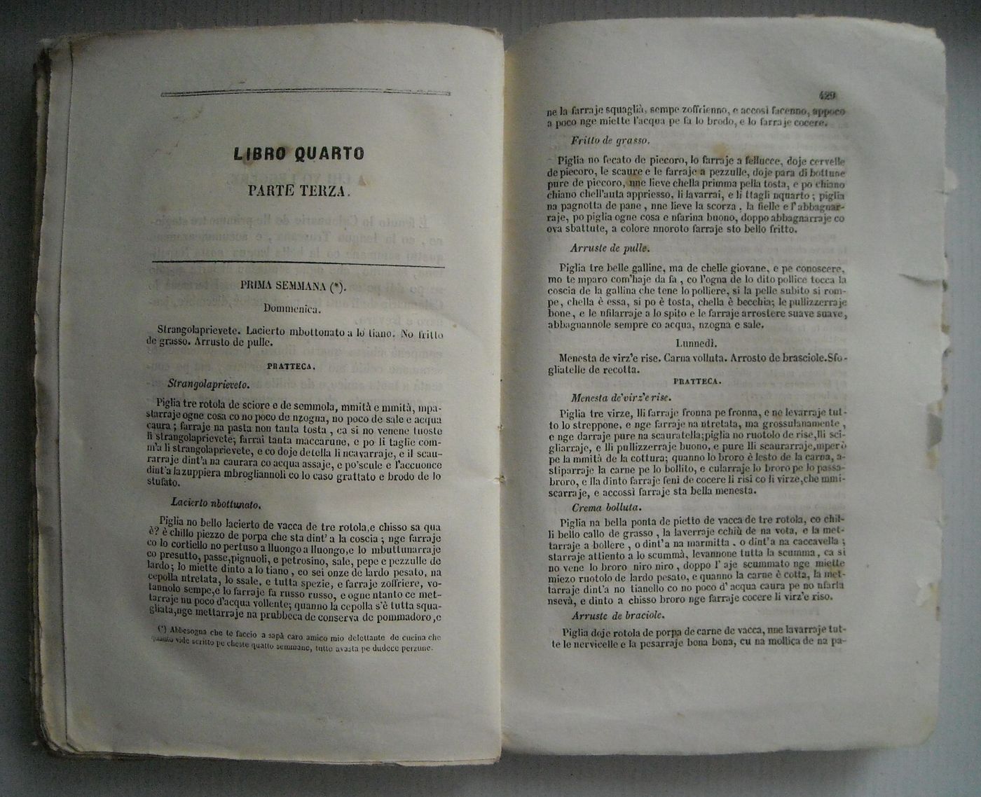 Cucina Teorico Pratica, Cucina Casareccia Napoletana, Ippolito Cavalcanti, 1859