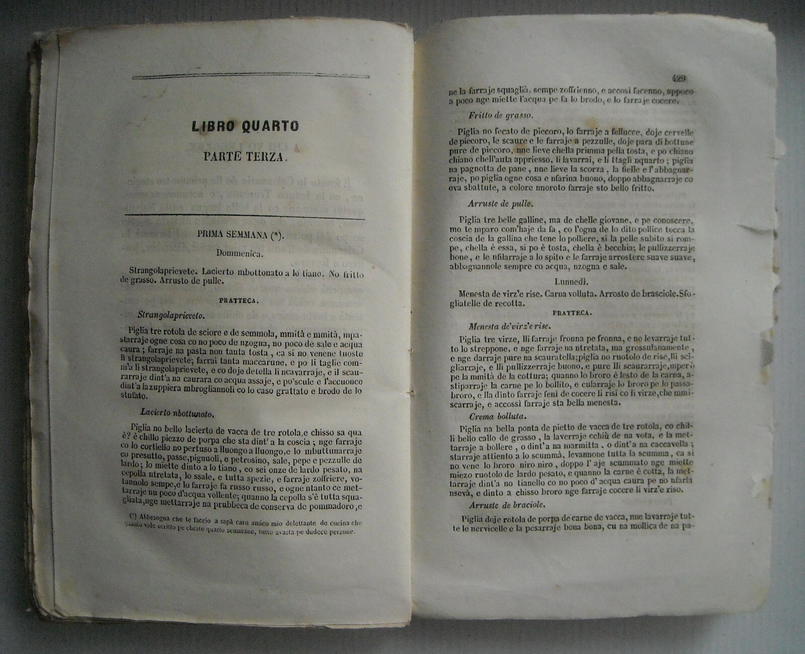 Cucina Teorico Pratica, Cucina Casareccia Napoletana, Ippolito Cavalcanti, 1859