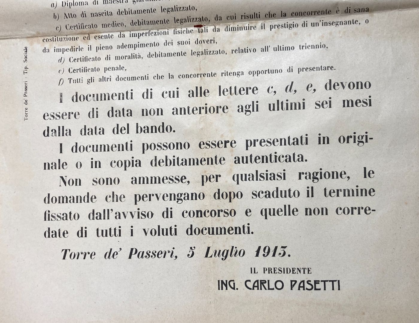 Abruzzo, Torre Dei Passeri: Congregazione Di Carità, Concorso Maestre d'Asilo, 1913