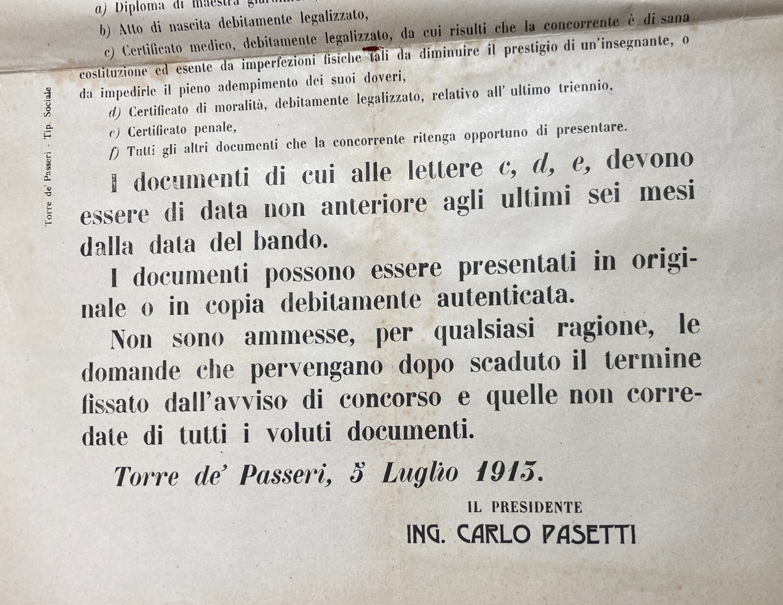 Abruzzo, Torre Dei Passeri: Congregazione Di Carità, Concorso Maestre d'Asilo, 1913