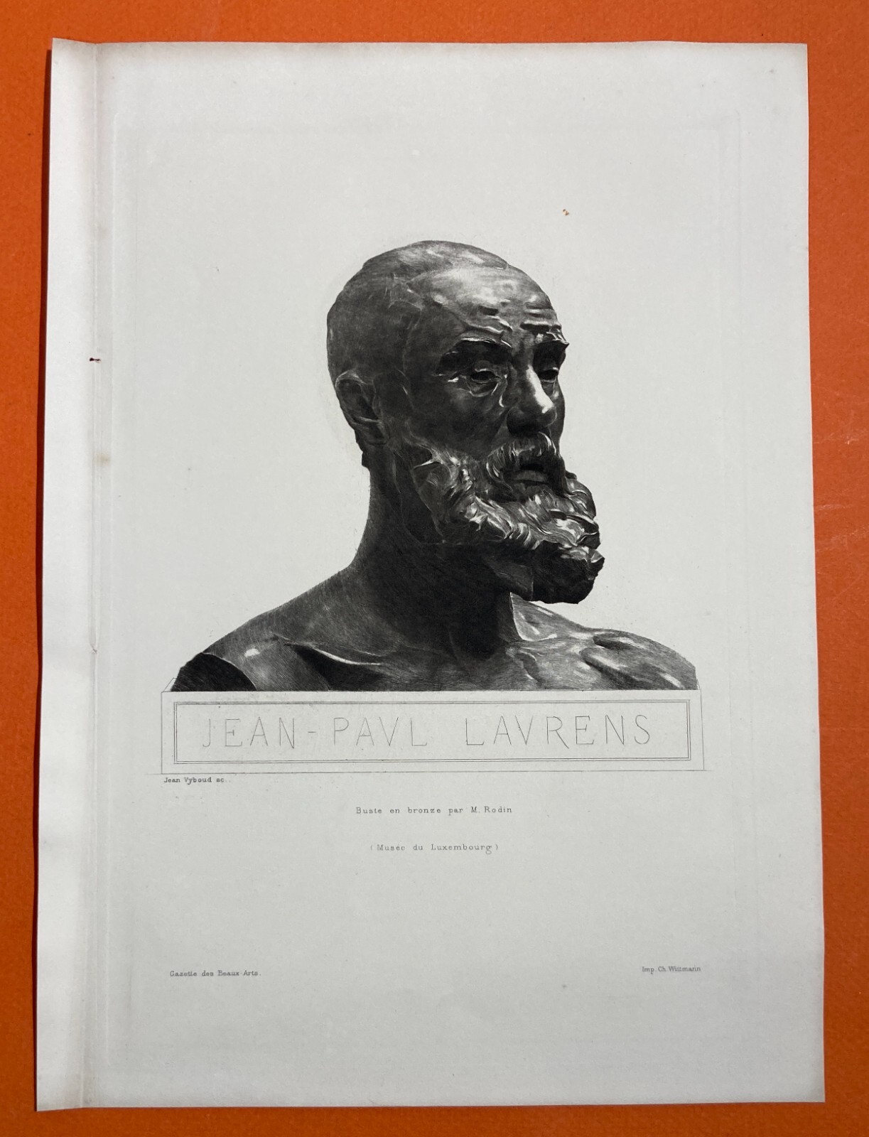 Jean Paul Laurens: Incisione Originale Del Busto Di Rodin Di Jean Vyboud, Fine '800