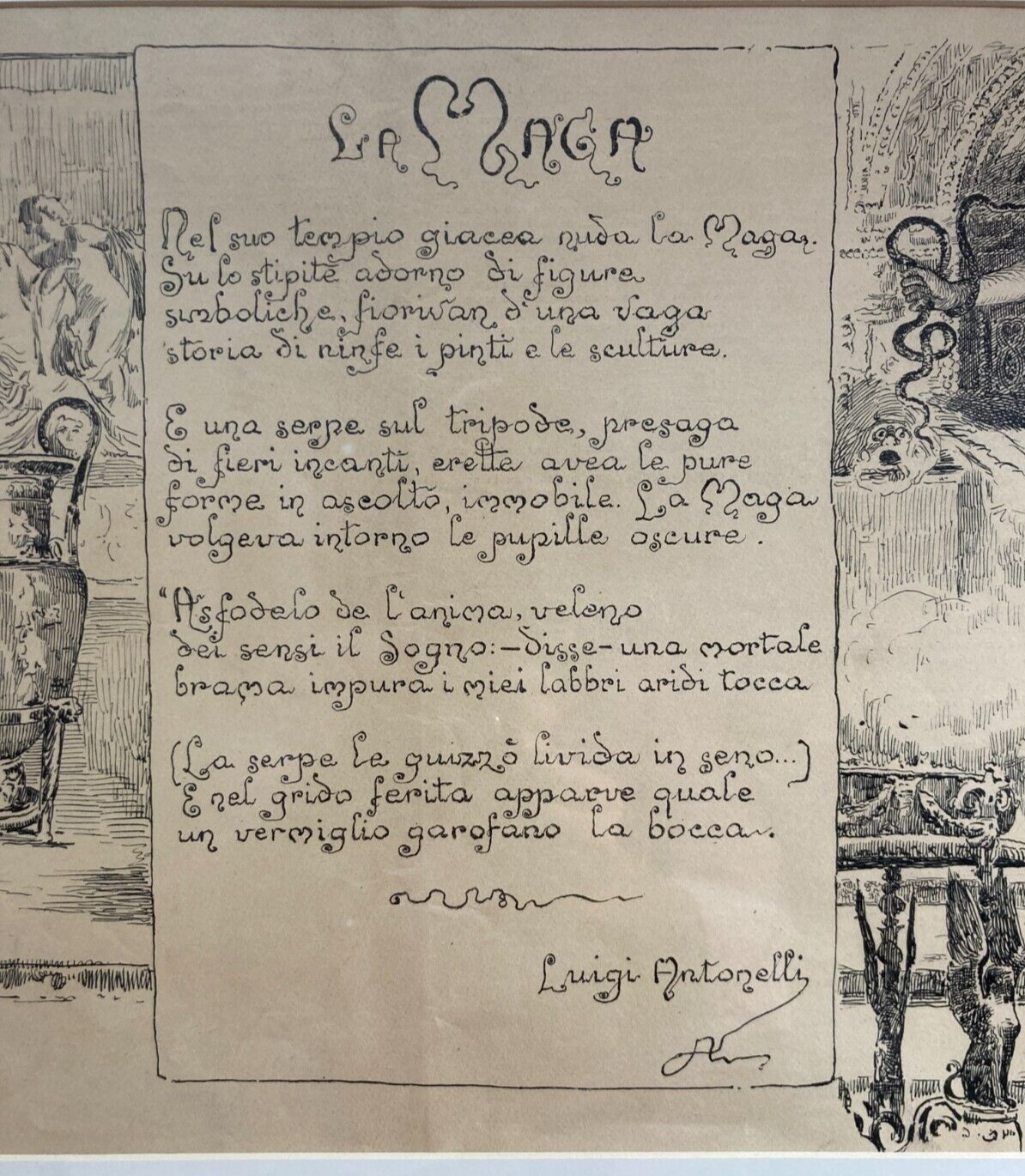 La Maga, Antica Stampa Litografica Da Guglielmo De Sanctis, L'Illustrazione Abruzzese