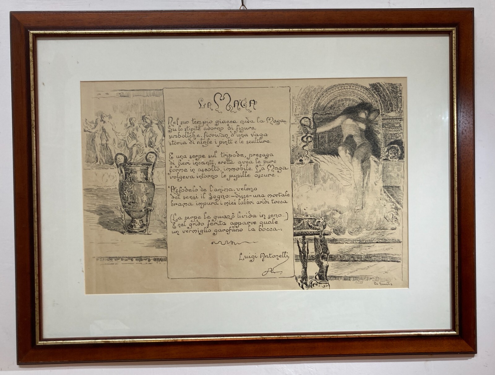 La Maga, Antica Stampa Litografica Da Guglielmo De Sanctis, L'Illustrazione Abruzzese