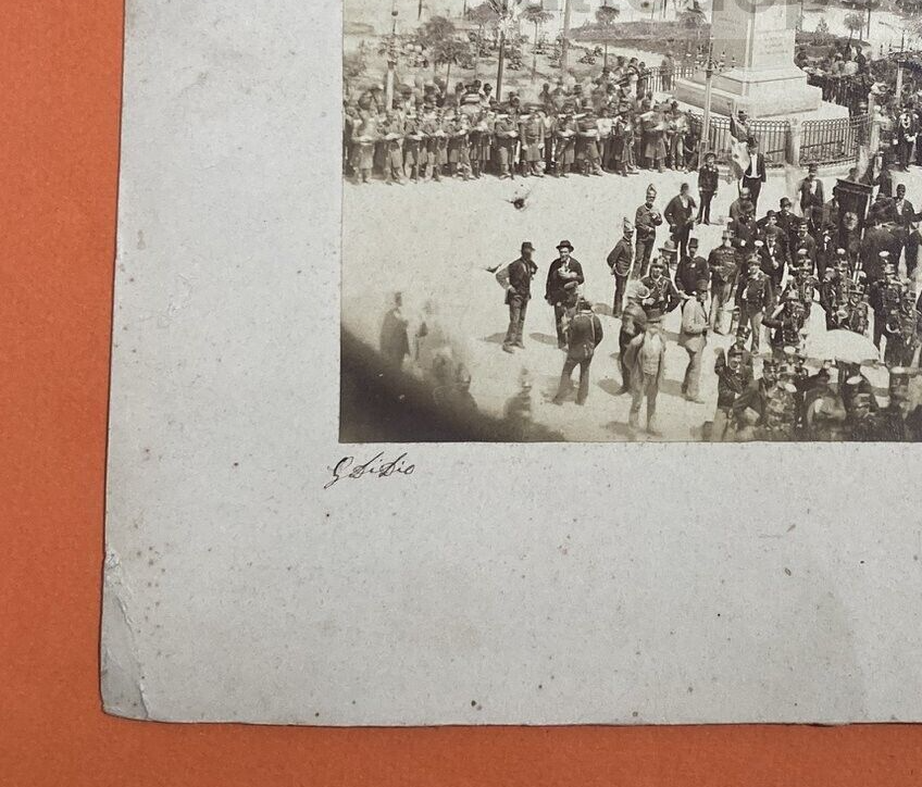 Puglia, Molfetta: Antica Fotografia Originale Del Monumento A Vittorio Emanuele, 1878
