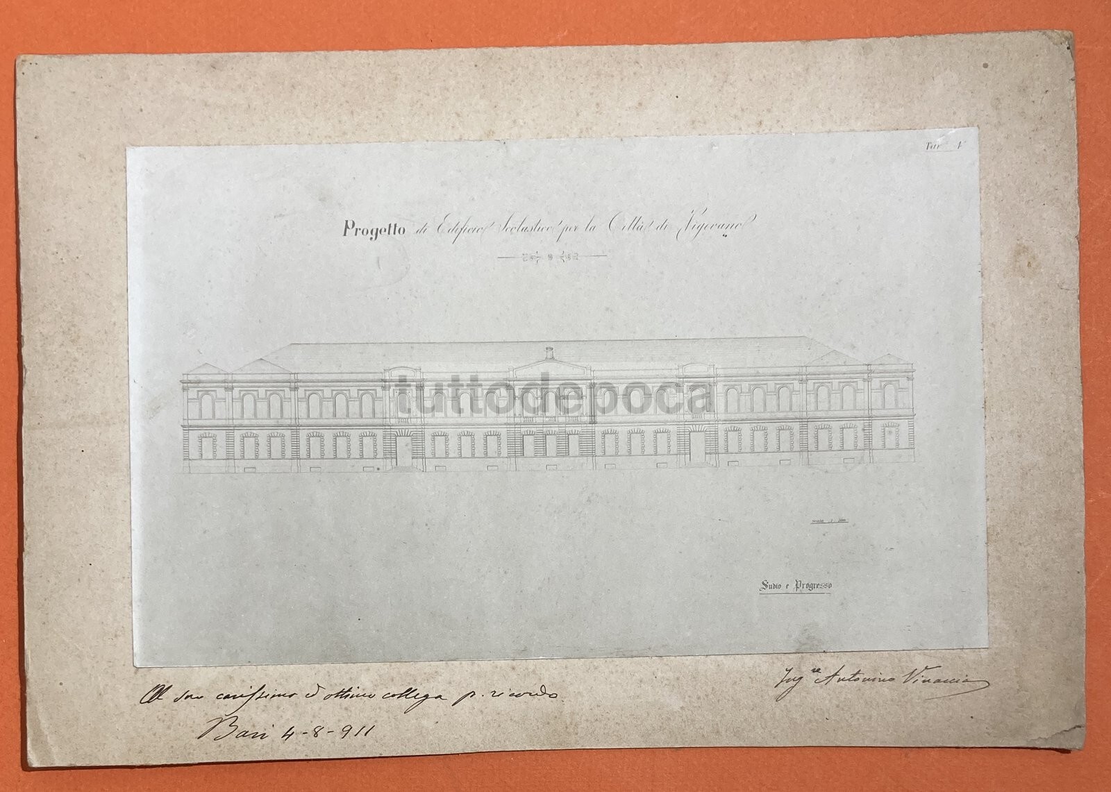 Architettura, Ingegneria, Vigevano: Antico Progetto Di Edificio Scolastico Di Vinaccia