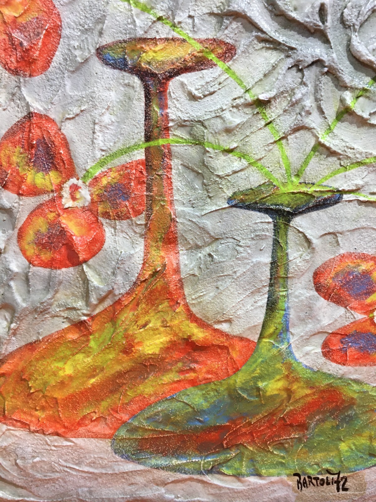 Arte: Piacevole Opera d'Arte, Soggetto Floreale Con Vasi O Bottiglie, Bartoli, 1972